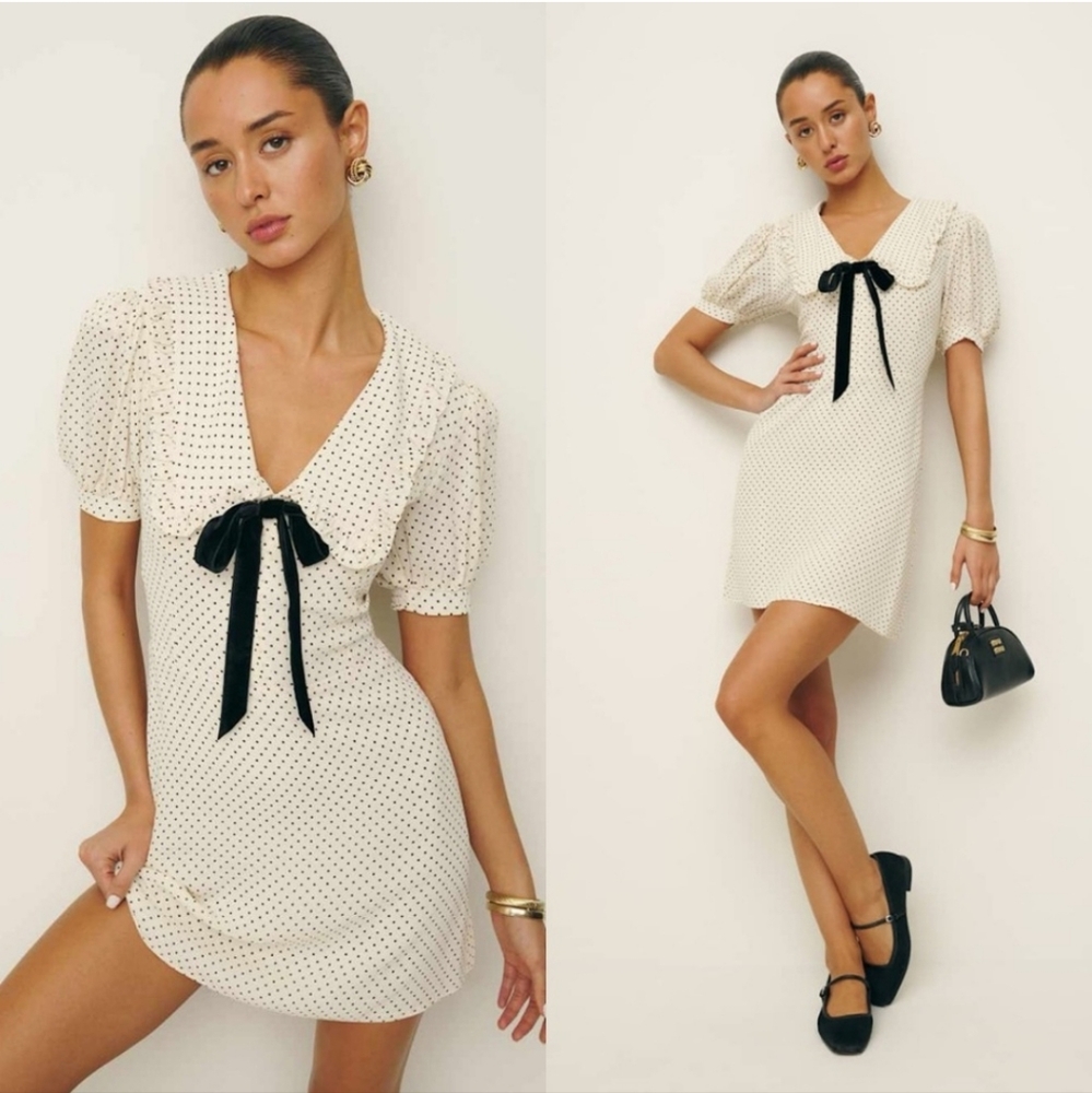 NWT Reformation Kaylia Tie Neack Mini Dress In Allegra Color